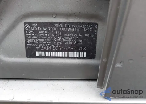 2010 BMW 328I xDrive из США, поврежденный, VIN WBAPK5C54AA650908